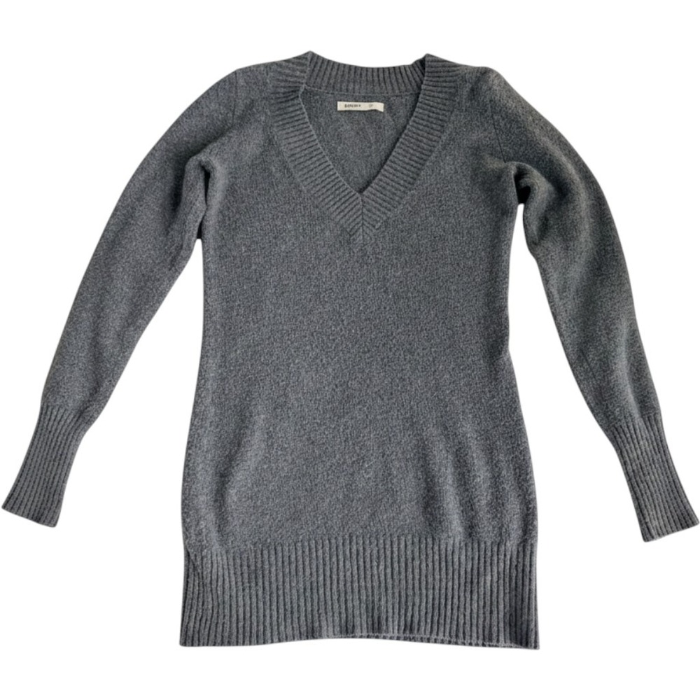 Old Navy Sweater Womens XS Gray Cotton Blend V-Neck Ribbed Tunic Pullover Knit
